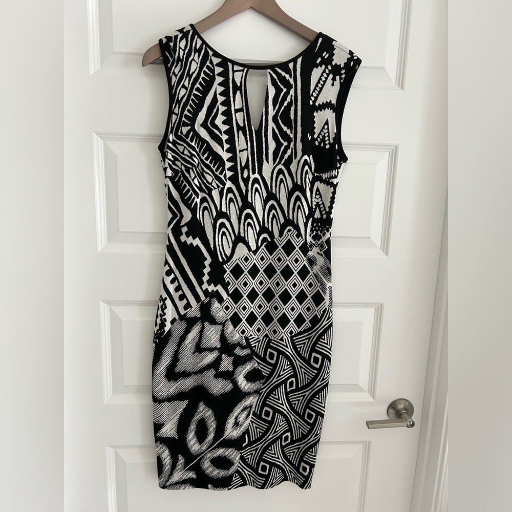 Cache Tribal Sheath Dress Black White Size L